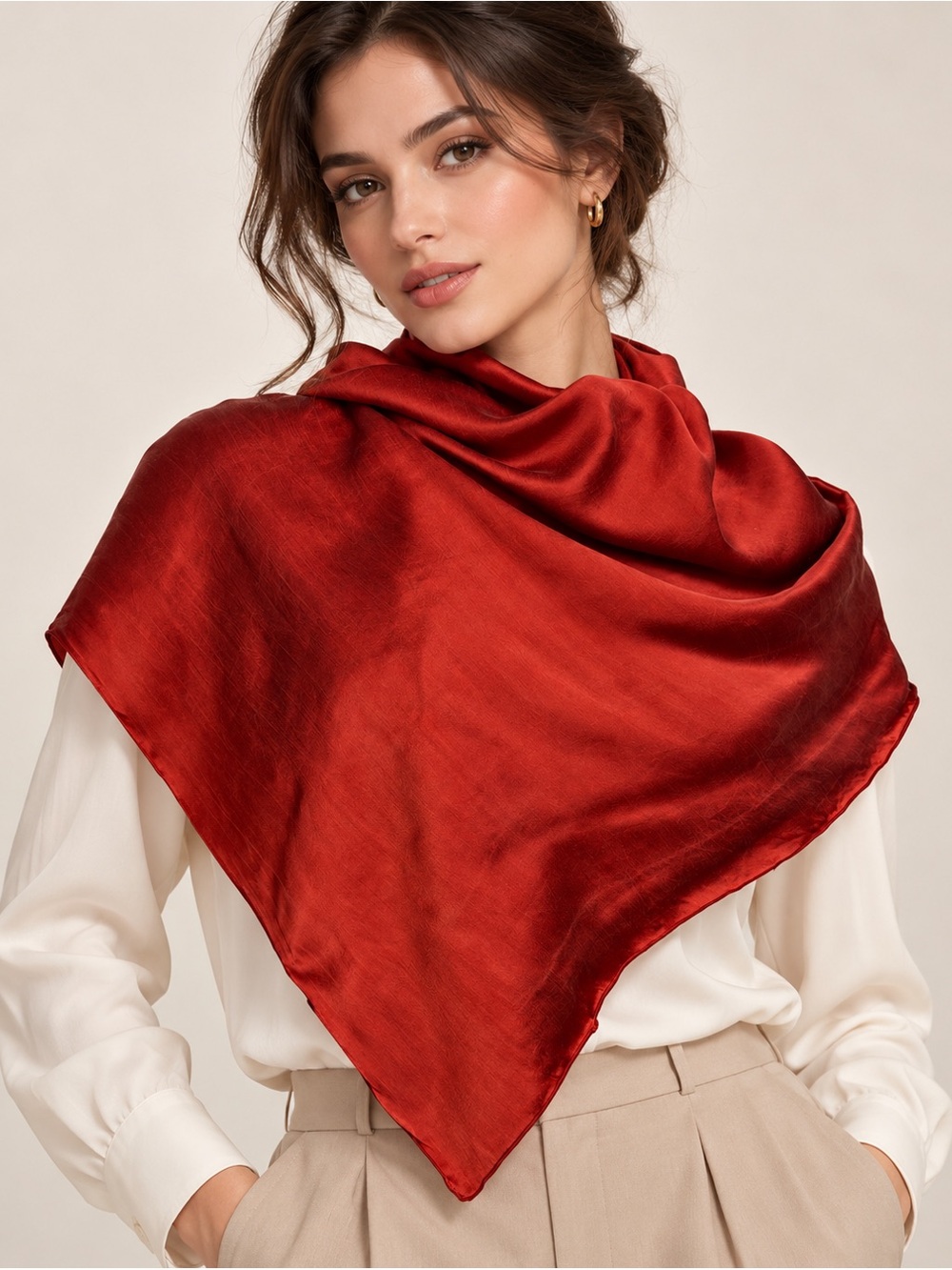 Red Silk Feel Scarf Shawl Wrap 23.7x46.2 Elegant Evening Statement Accessory